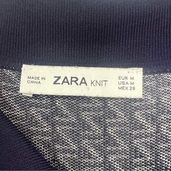 ZARA Knit Shirt Dress Collared Long Sleeves Mini Dress All Over Z Print Sz M - Picture 5 of 10